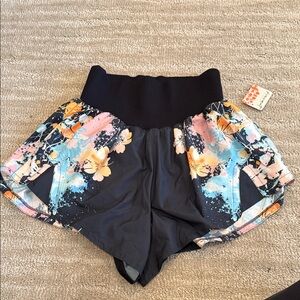 FP Movement by Free People Floral Athletic Shorts - Black with Multicolor